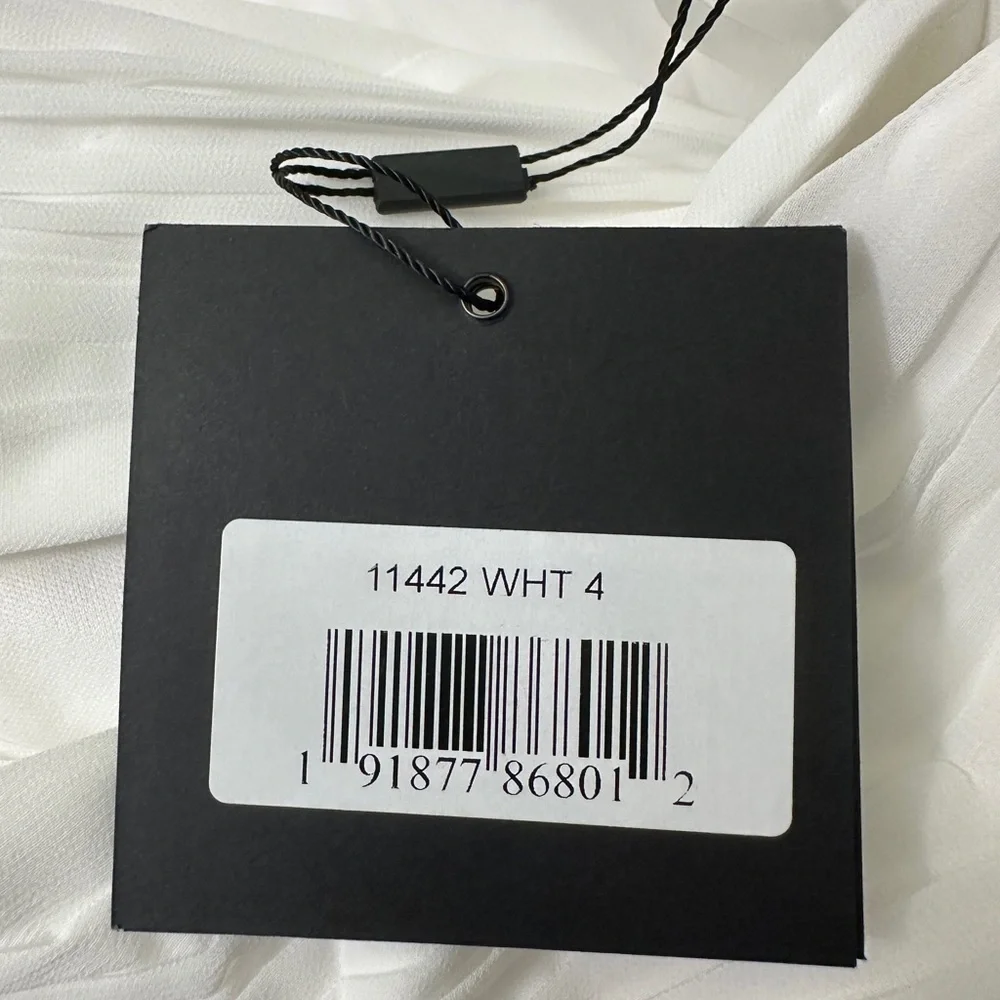 NWT Mac Duggal Feather Cuff One Shoulder Ruched Gown White 4 - Picture 7 of 9